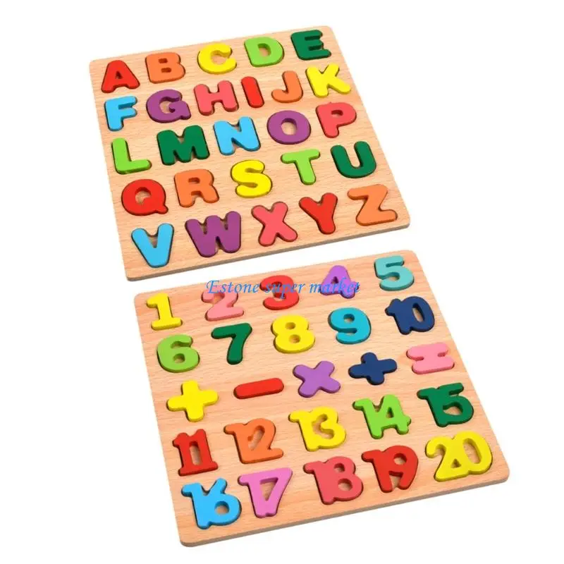 Puzzle amusant 090B avec 26 lettres en bois colorées, cadeau éducatif pour l'apprentissage précoce