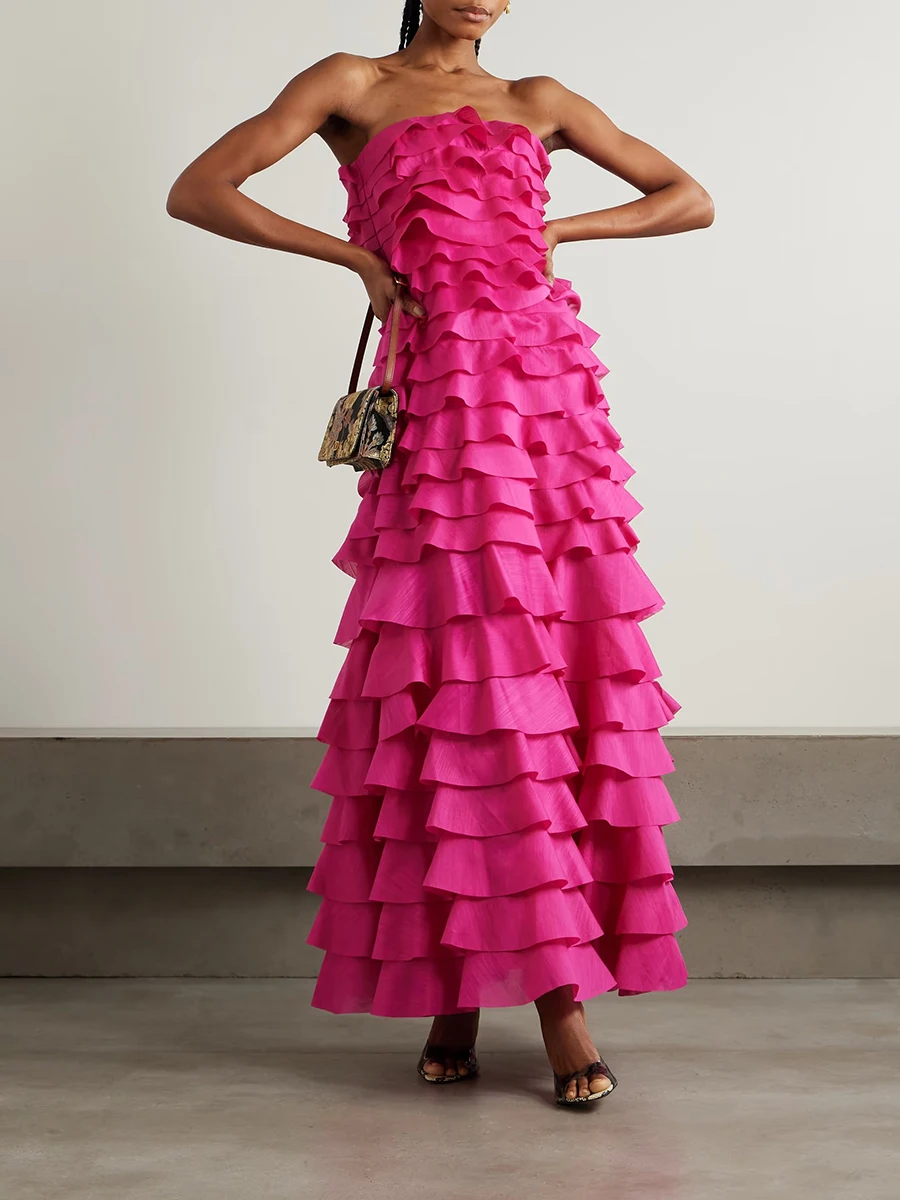 Vgh festa de noite sem costas maxi vestido para mulheres sem alças sem mangas cintura alta retalhos em camadas vestidos de grife feminino verão