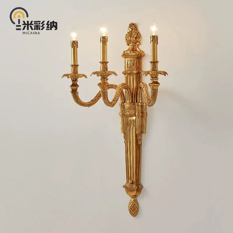 

3-head French villa large wall lamp luxury retro European style living room full copper wall lamp