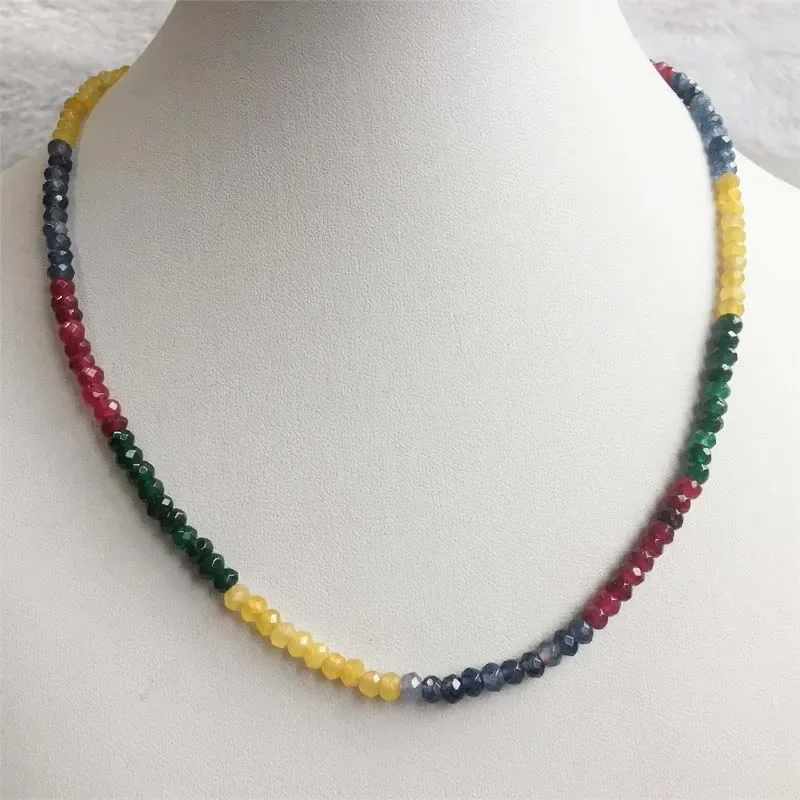 Faceted Red Green Yellow Blue Jasper Necklace Natural Stone Jade Clear Roundel 3*4MM Chocker Wholesale Beads Colorful Black