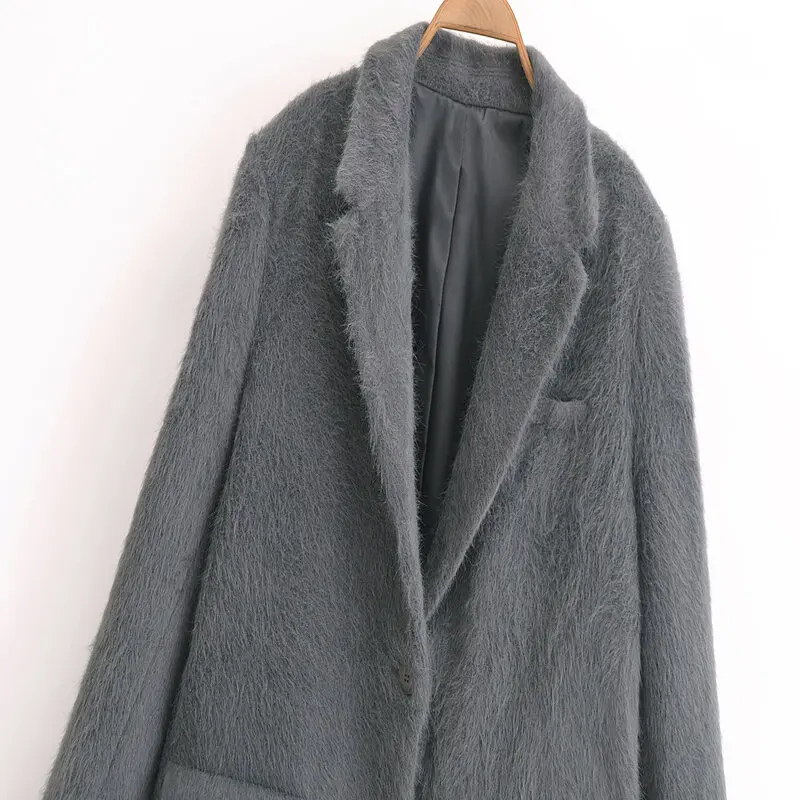 

Autumn Winter New Arrival Women's Faionable Artificial Fur Effect Straight Cut Suit Jaet Versatile Long Sve Regular Le...