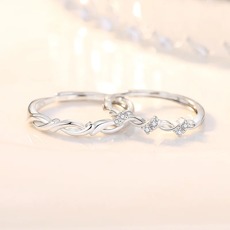 Fashion Love Interwoven Couple Ring Opening Adjustable Valentine's Day Gift Wedding Ring