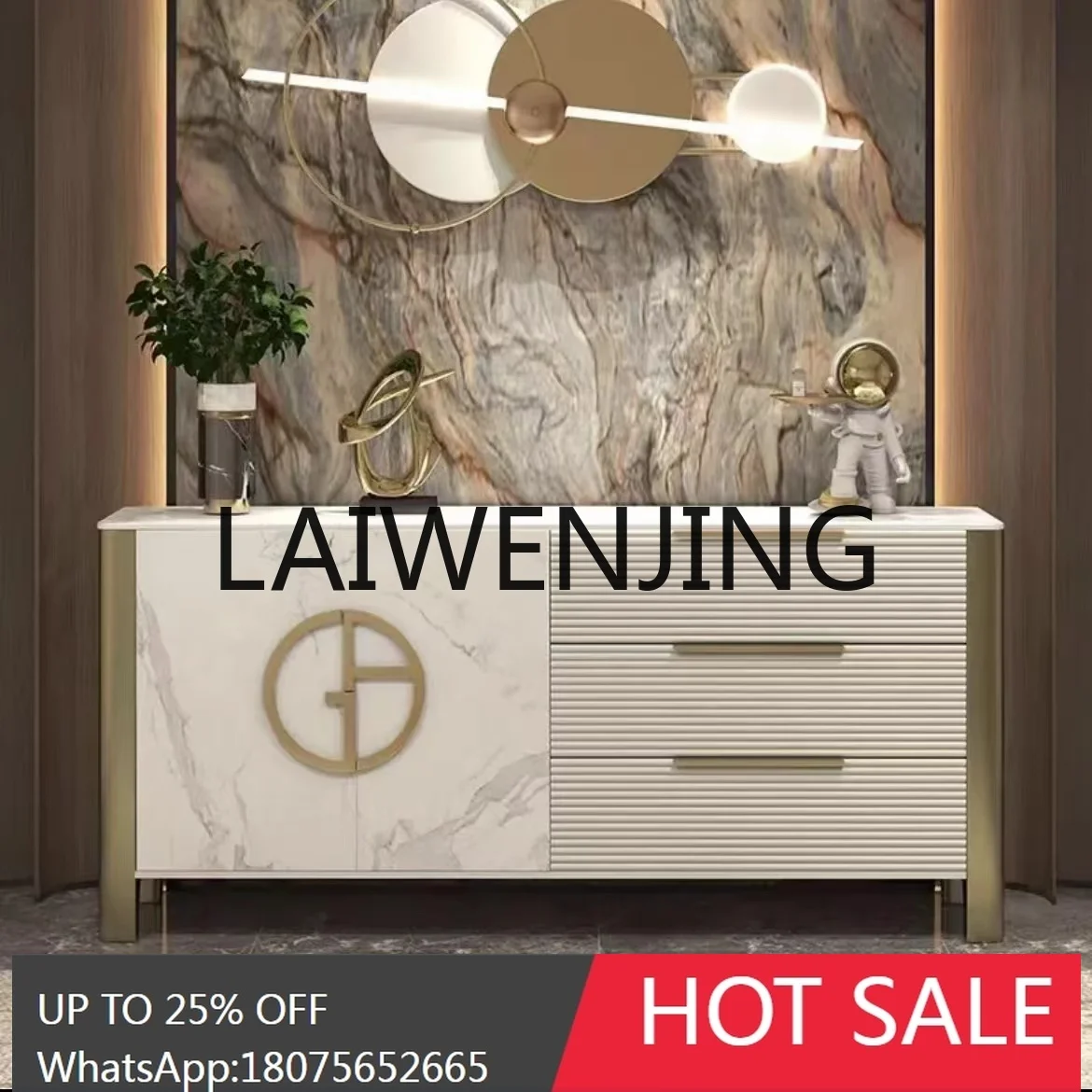 Affordable Luxury Style Solid Wood Entrance Cabinet Guest Stone Plate Storage Home Storage Cabinet Door Home Large Capacity