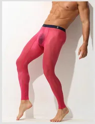 Pantalones de una sola pieza para hombre, mallas ajustadas, ultrafinas, elásticas, seda de hielo, totalmente transparentes, sexy, pantalones cortos de fitness