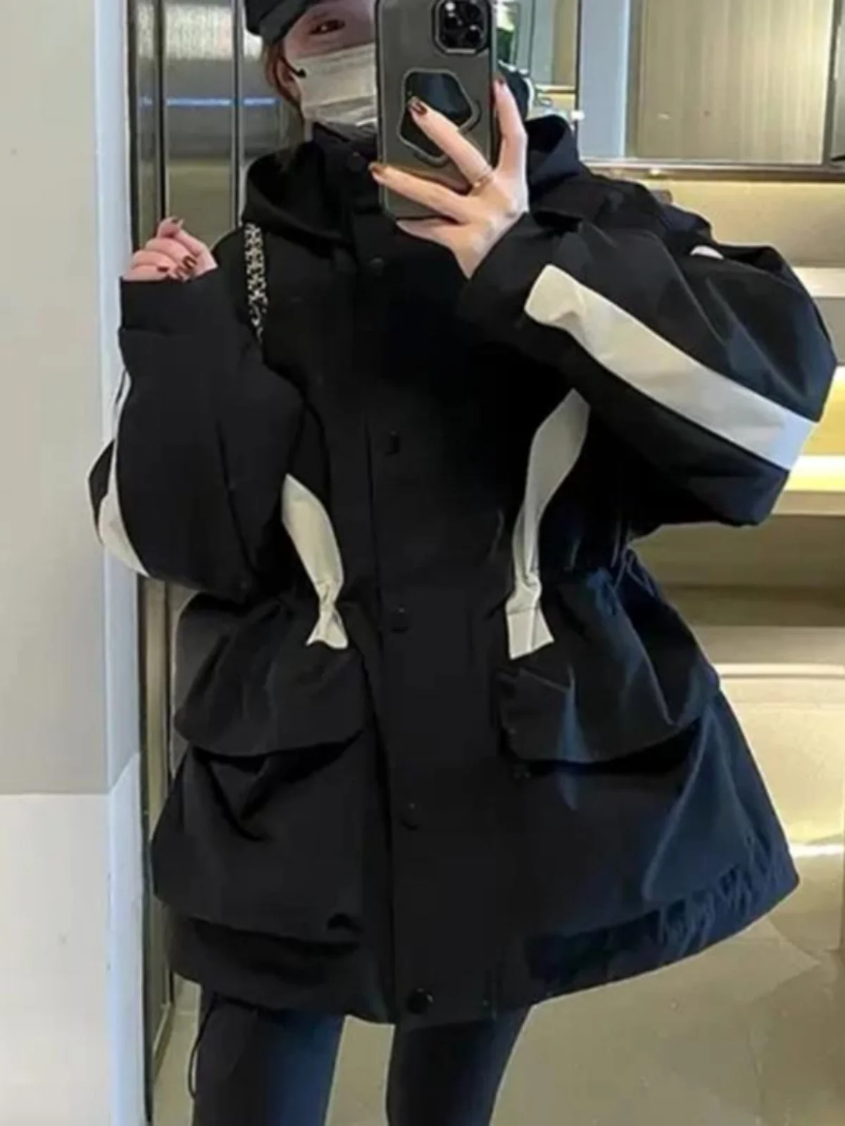 Women's Hooded Thickened Cotton Jacket Autumn Winter Design Casual Versatile Patchwork Zipper Closure Long Sleeve Coat