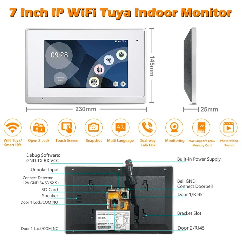 Analyste de sonnette vidéo 7 amarans, nouveau design, application Tuya, multi-appartements, caméra, moniteur, déverrouiller, 2 portes à distance, voir, ouvrir, à tout moment