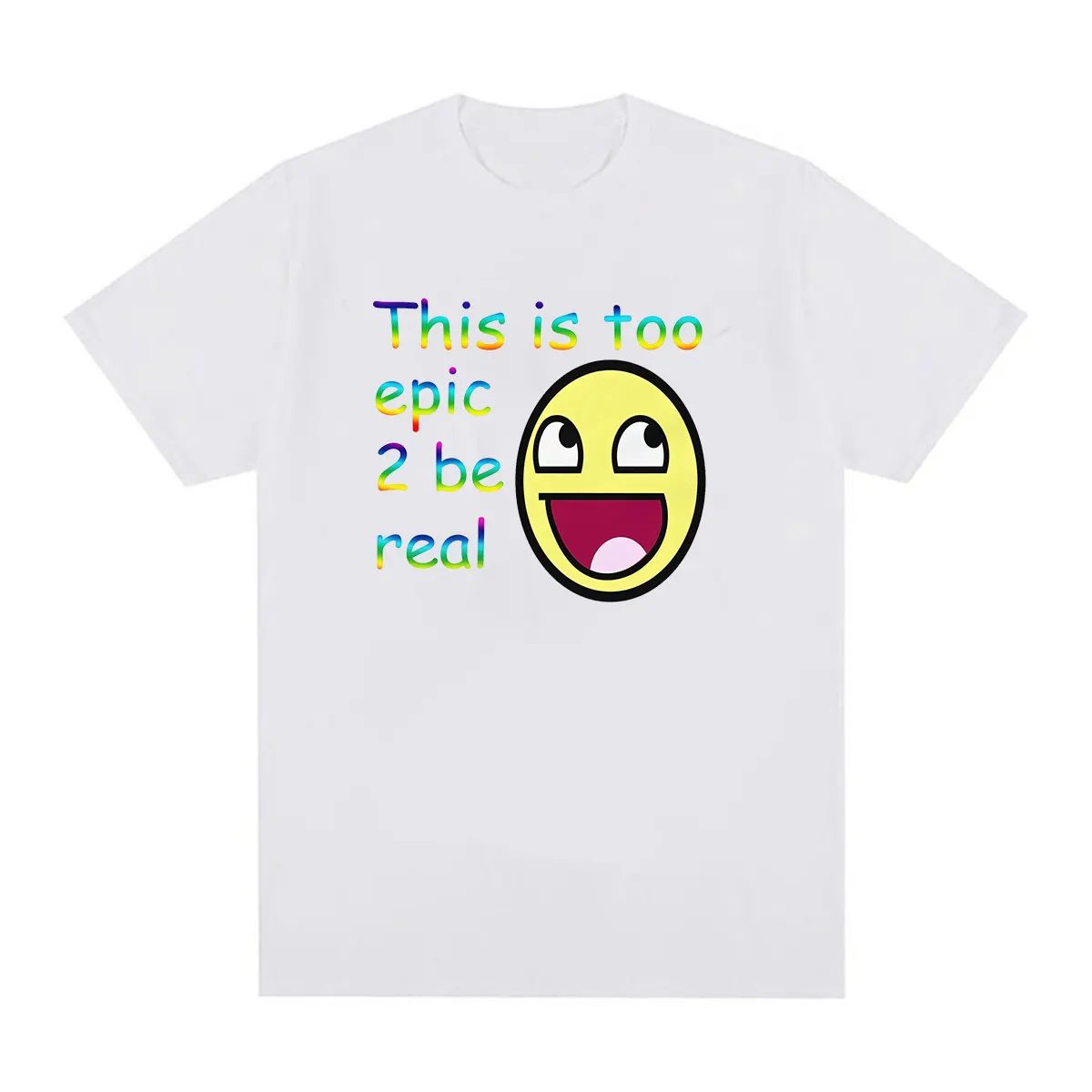 T-shirt graphique « This Is Too Epic 2 Be Real » avec visage épique Domo Kun, T-shirt humoristique Meme, Vêtements pour hommes, T-shirt en coton oversize tendance