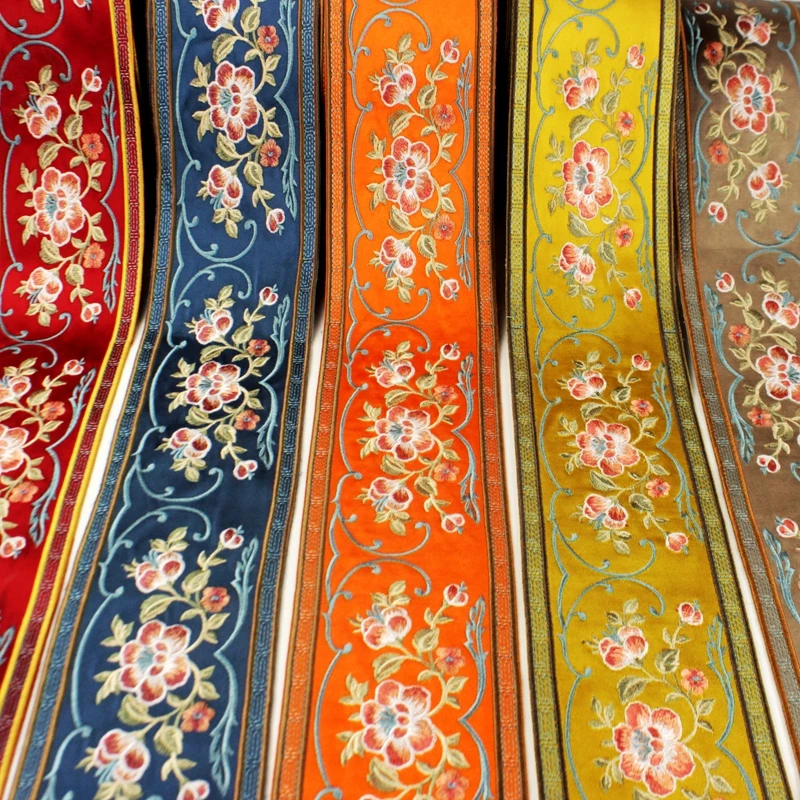 

1M Chinese Ethnic Webbing 10cm Width Retro Embroidery Lace Trim For Diy Hanfu Costume Cushion Curtain Decor Ribbon Accessories