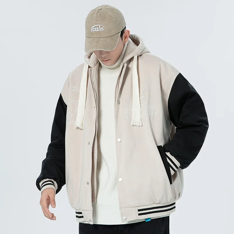 

Y2K бейсбольная куртка с капюшоном, мужская модная куртка с буквенным принтом, пальто, уличная верхняя одежда, мужская куртка-бомбер, одежда в стиле хип-хоп, топы