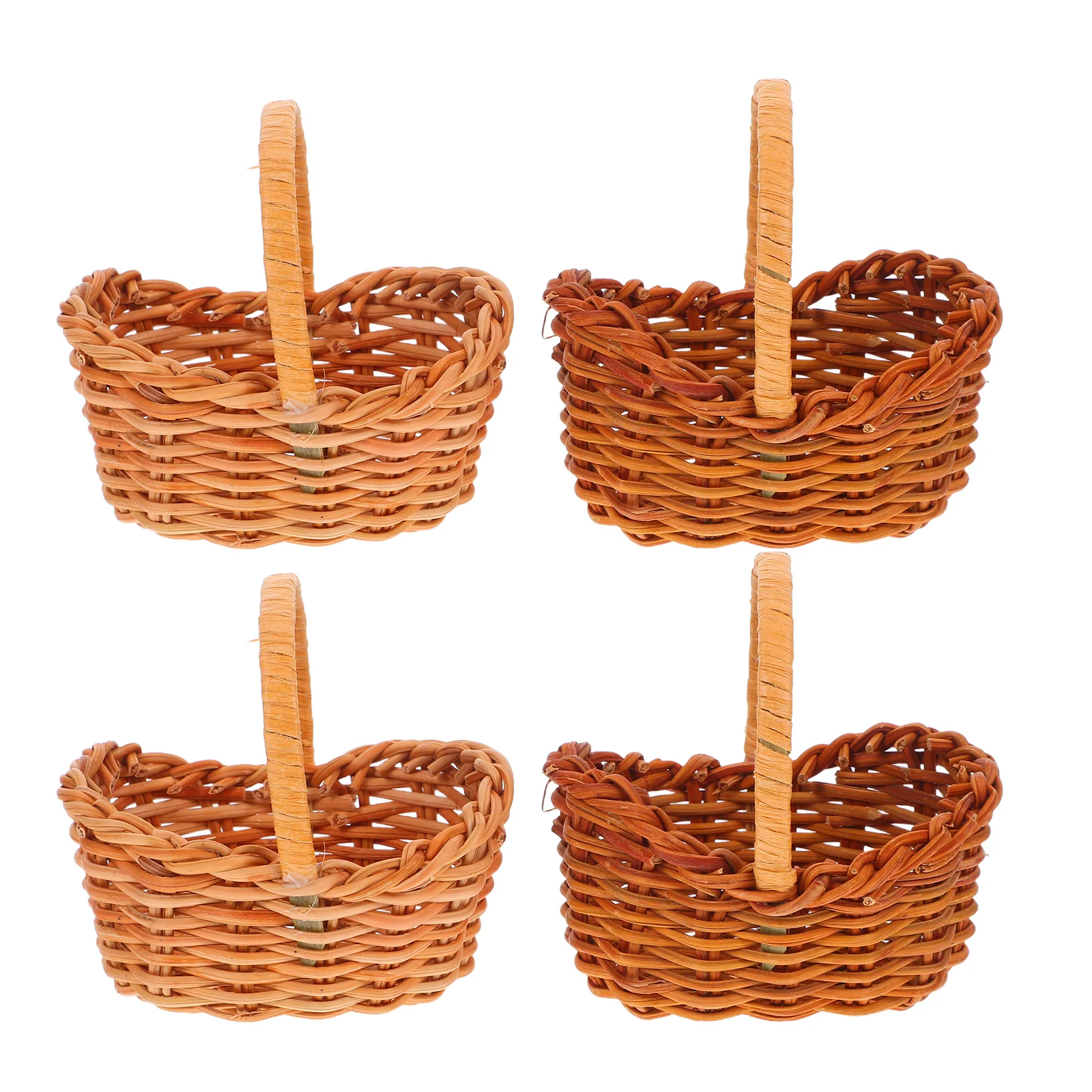 

4pcs Mini Baskets With Handle: Miniature Woven Dollhouse Accessories For Home Decor Kids Play Rustic Craft Storage Basket Prop