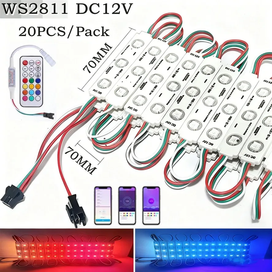 

Светодиодные модули, 12 В постоянного тока, управляемый WS2811 RGB, водонепроницаемая цветная рекламная лампа, магазин, вывеска, украшение для светового короба с буквами
