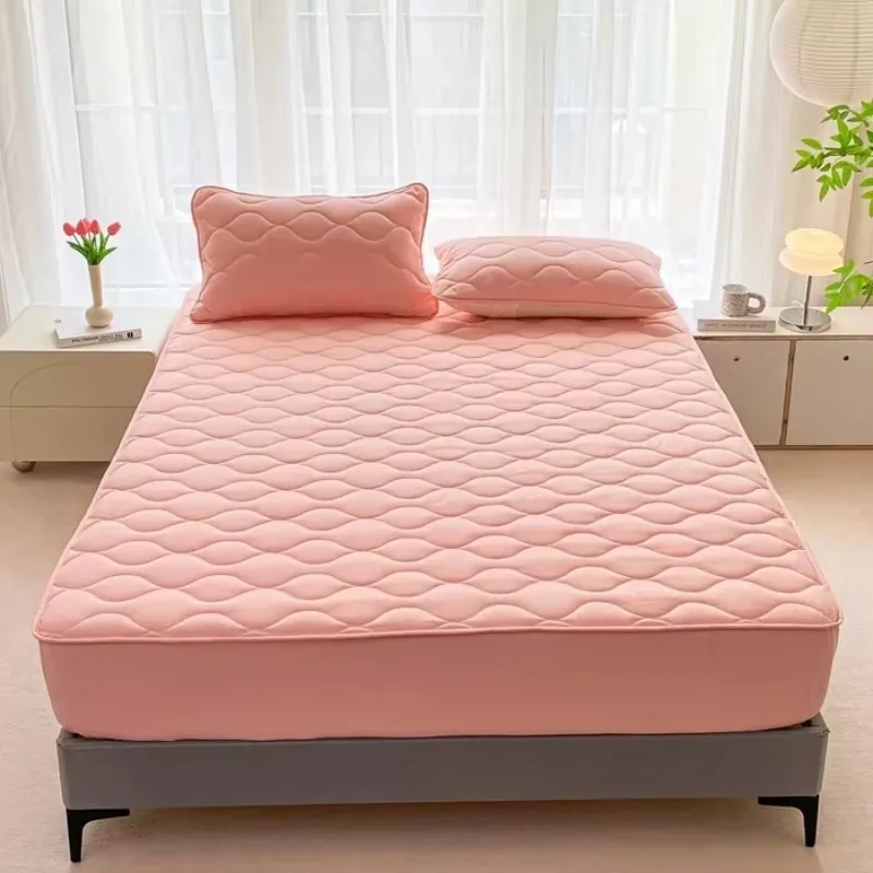 

2024 new skin friendly brushed cotton bed sheet single bed sheet waterproof anti slip thick mattress cover soft and light skin