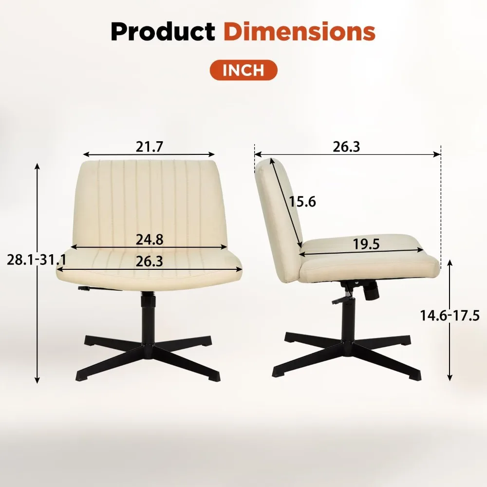 Wide Comfty Desk Chair with No Wheels  Height Adjustable,Swivel Fabric Vanity Chair Computer Task Chair