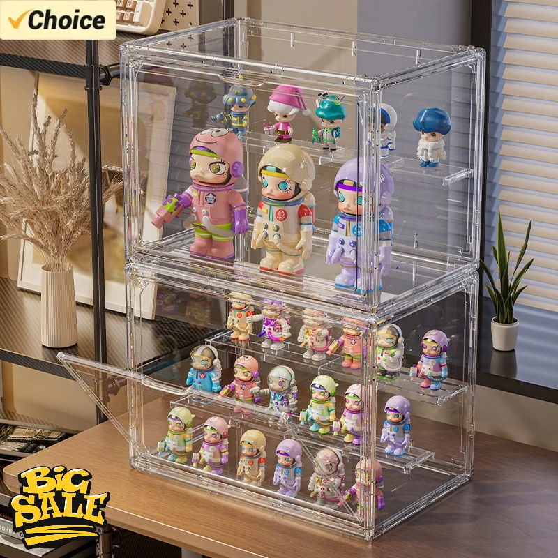 3‑Tier Clear Acrylic Blind Box Display Case, Removable Partition Desktop Storage Organizer for Collectible Action Figures Toys