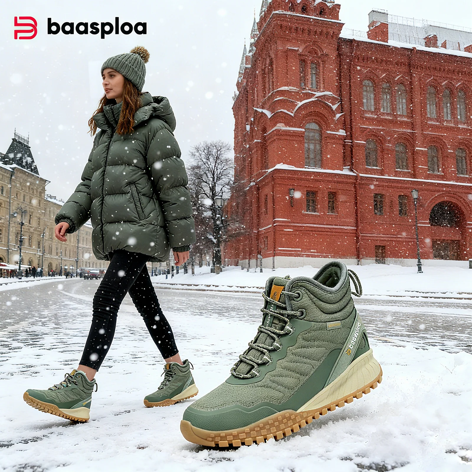 

Baasploa, зимние женские кроссовки, новые плюшевые теплые ботильоны для женщин, удобная непромокаемая прогулочная обувь, нескользящие зимние ботинки