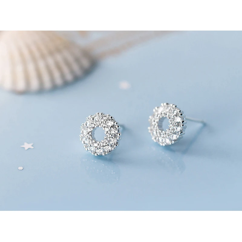 Modian Radiant cyrkon śliczne koło srebro 925 stadniny kolczyki dla kobiet luksusowe Ear Pin Wedding prezent zaręczynowy Fine Jewelry — zdjęcie 3