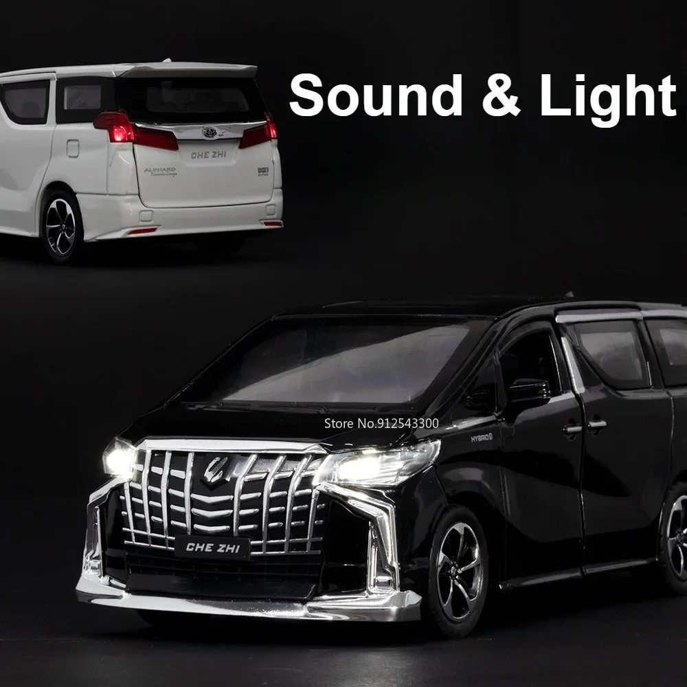 1:32 Scale Toyota Alphard Car Model Toy Alloy Diecast Rubber Tires Sound Light Doors Opened Pull Back Miniature SUV Kids Gifts