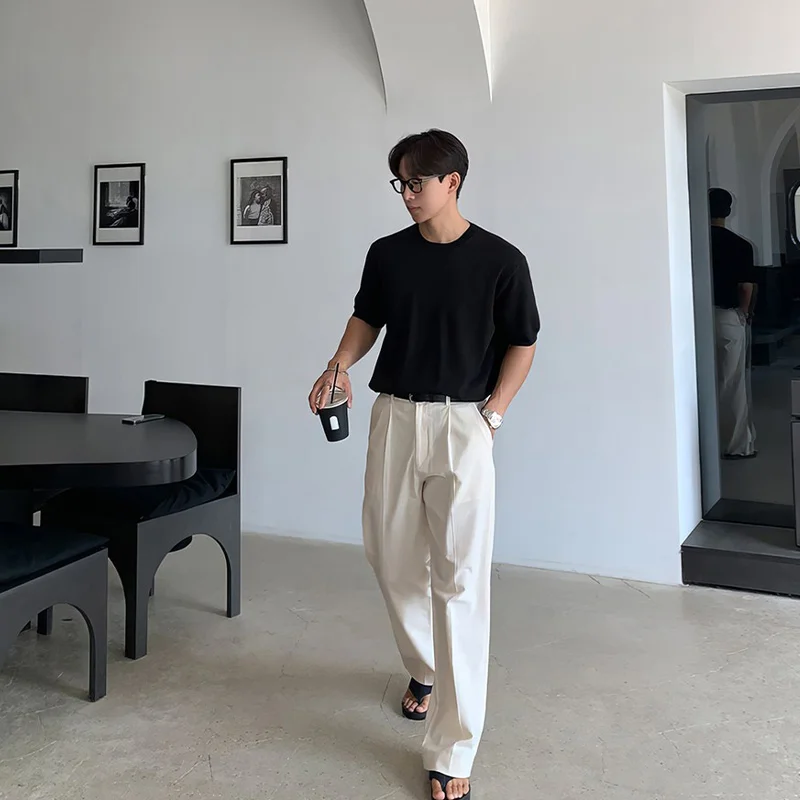 Summer Pure Linen Pants for Men, Loose Straight Casual Pants for Men, Elastic Waist Linen Pants for Men, Cotton and Linen Long Pants