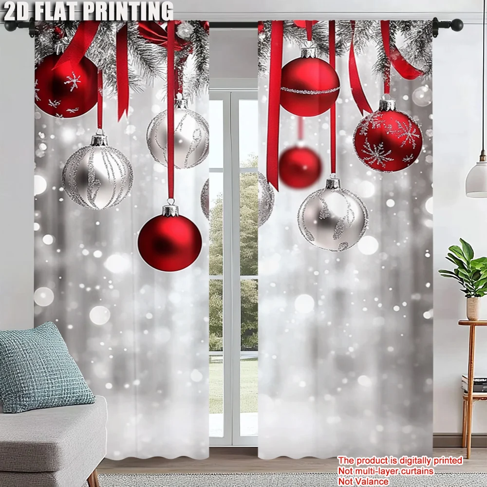 

2Pcs Christmas Theme Window Curtain Digital Printed Window Drape For Festive Home Decor Rod Pocket Design For Easy