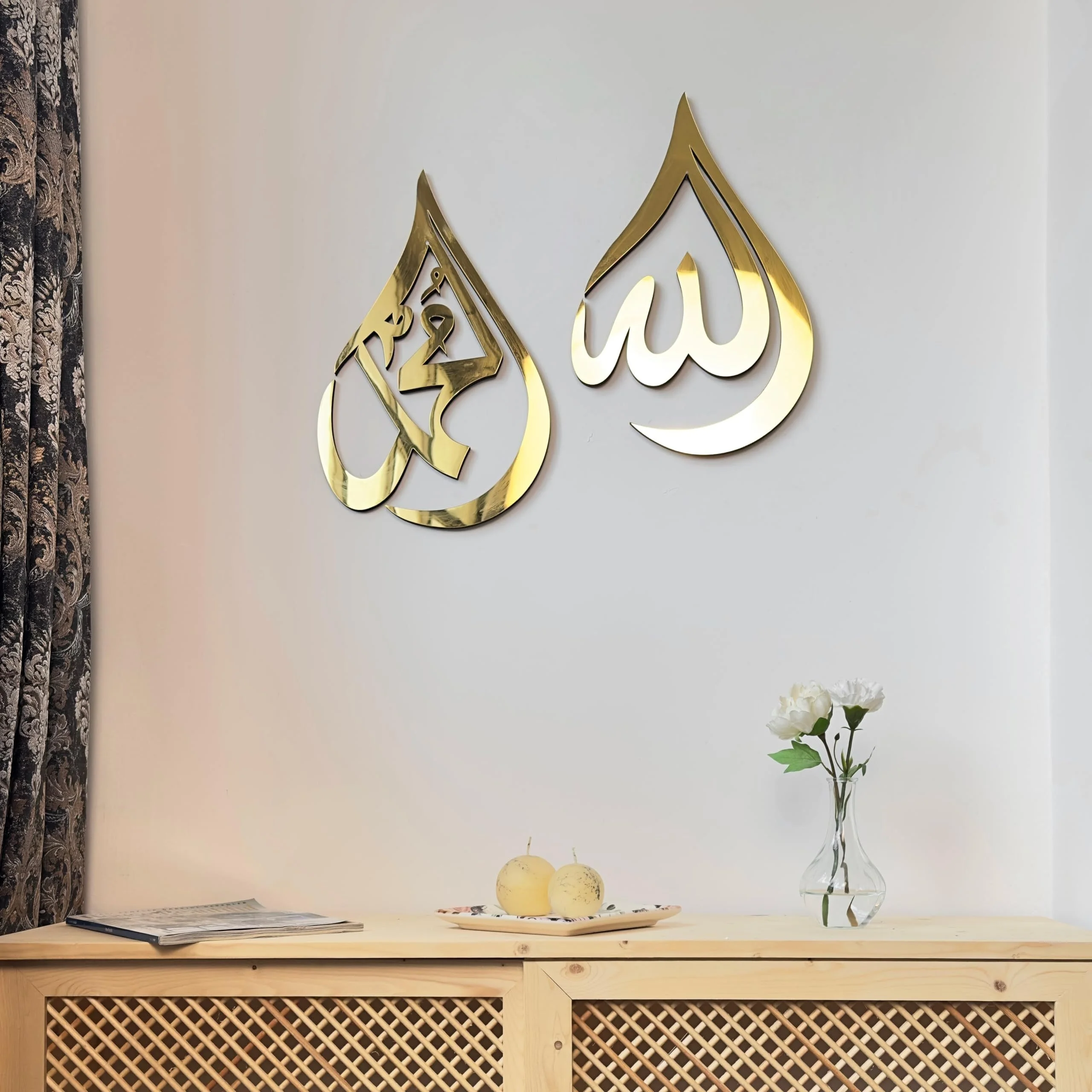 2 uds Concepto 3D acrílico árabe proverbio espejo pegatinas de pared Mural calcomanía para el hogar Oficina DIY sala de estar fondo del hogar musulmán