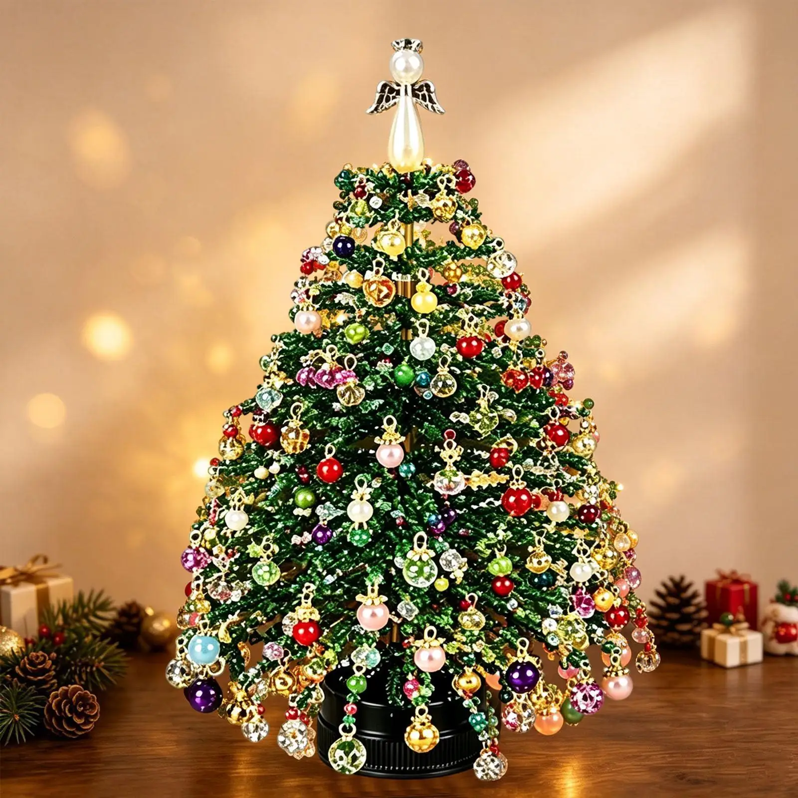DIY Beaded Christmas Tree Kit For Kid & Adults 3D Crystal Craft With LED Lights, Bonding Holiday Activity & Festive Home Accent