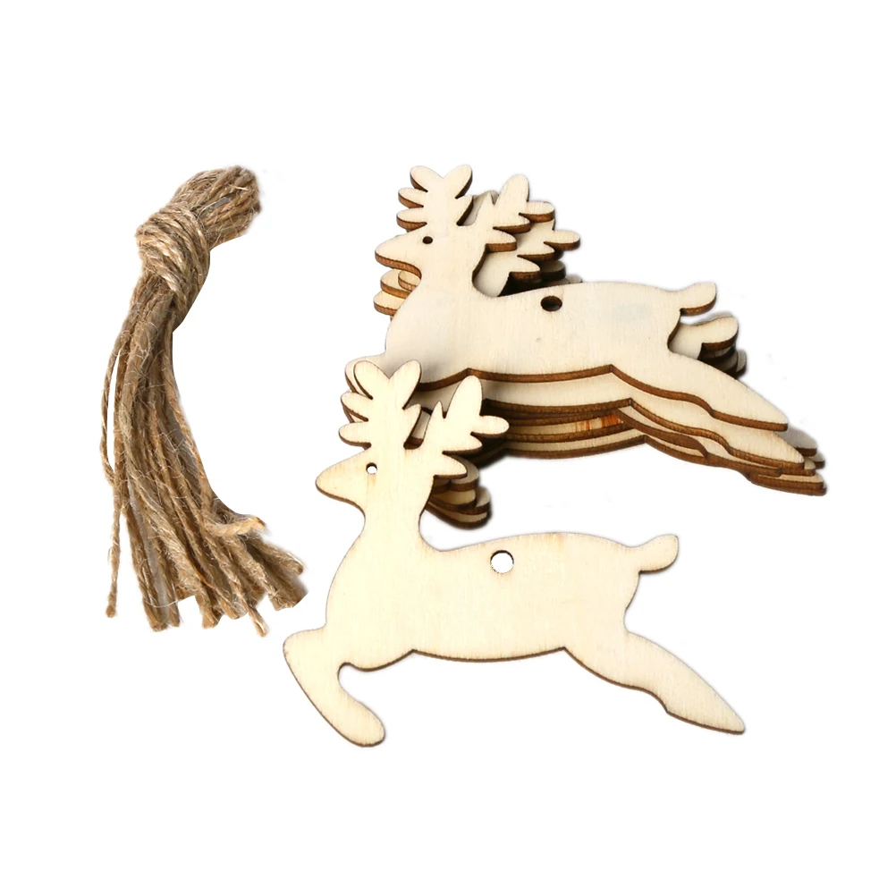 

10 Pcs Wooden Deer Decoration Smooth DIY Christmas Hanging naments Tree Wall Home Party Crafts Sewing Accessories