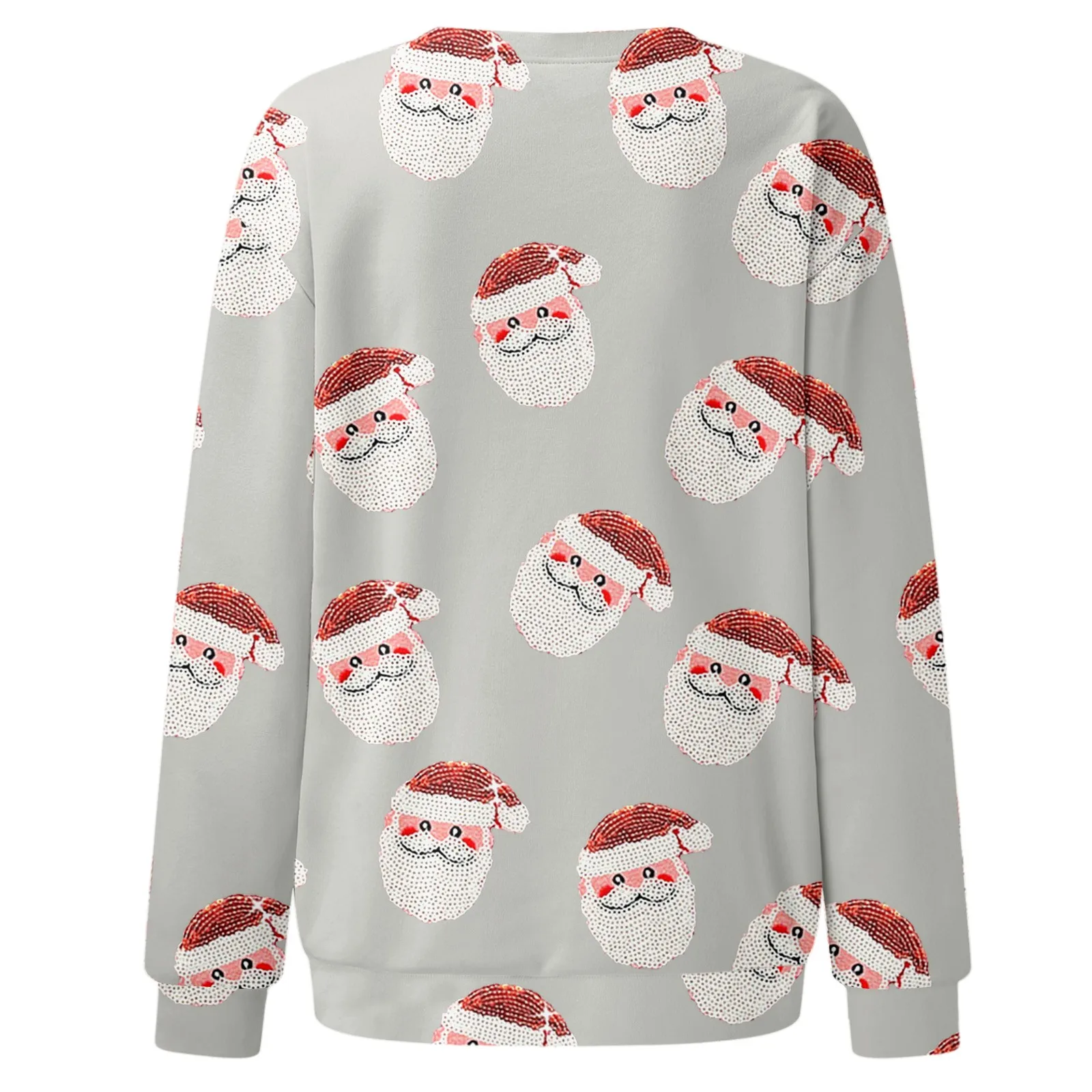 New Year Sequin Cartoon Santa Claus Head Graphic Women Sweatshirt Christmas Full Print Long Sleeve O-Neck Ugly Pullvoers Sweater