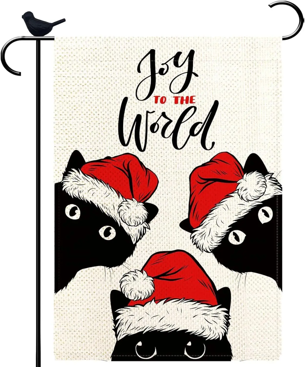 Black Cat Merry Christmas Red Santa Hat Joy in The World Double Sided Garden Flag 12x18 inch, Home Outdoor Yard Winter Chris yyi
