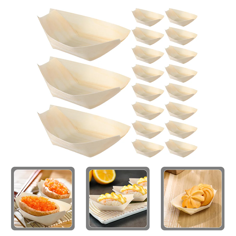 

200 Pcs Sushi Disposable Wooden Boat Dish Fast Food Serving Tray Containers Charcuterie Cones