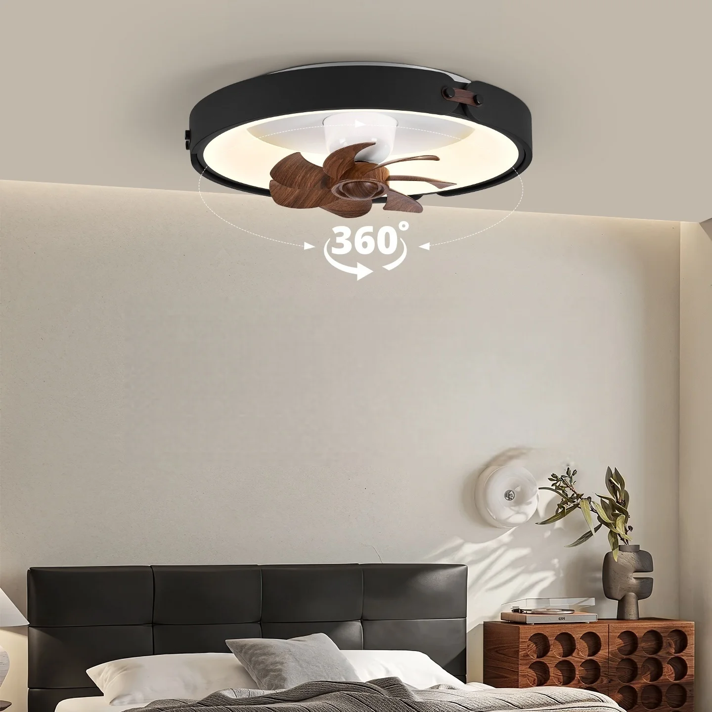 2026 Vintage LED Ceiling Fan Light 6 Speed For Bedroom Living Room Study Indoor Eye Protection Lamp Black Walnut Grain Ceiling L