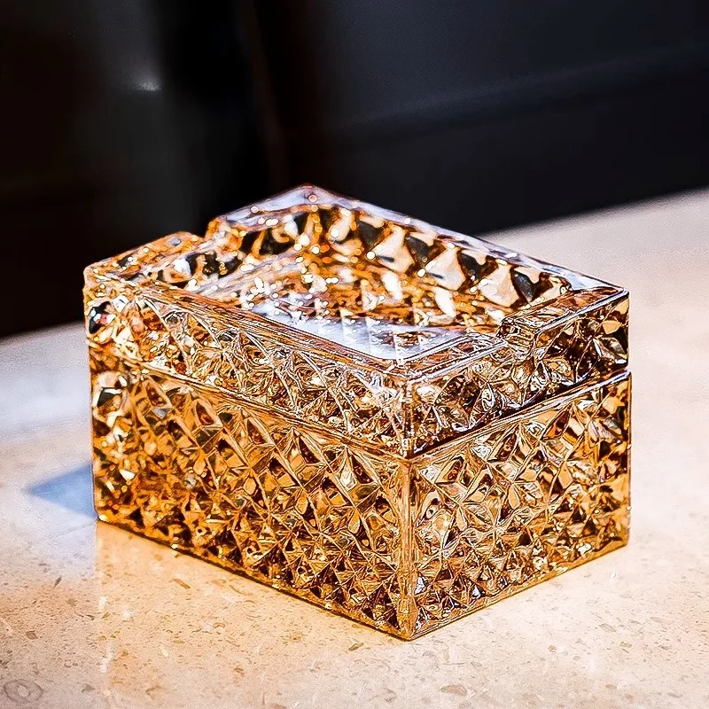 HYS crystal glass ashtray with lid cigarette case dual-purpose ashtray household high-end hotel restaurant living room creative