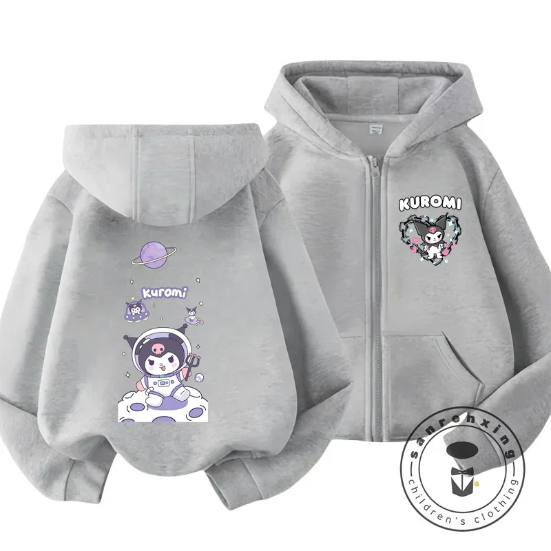 Kids Girls Kuromi Anime Hoodies Long Sleeve Sweatshirts Children Autumn and Winter 3 14 Years Old Cartoon Casual Hooded Tops