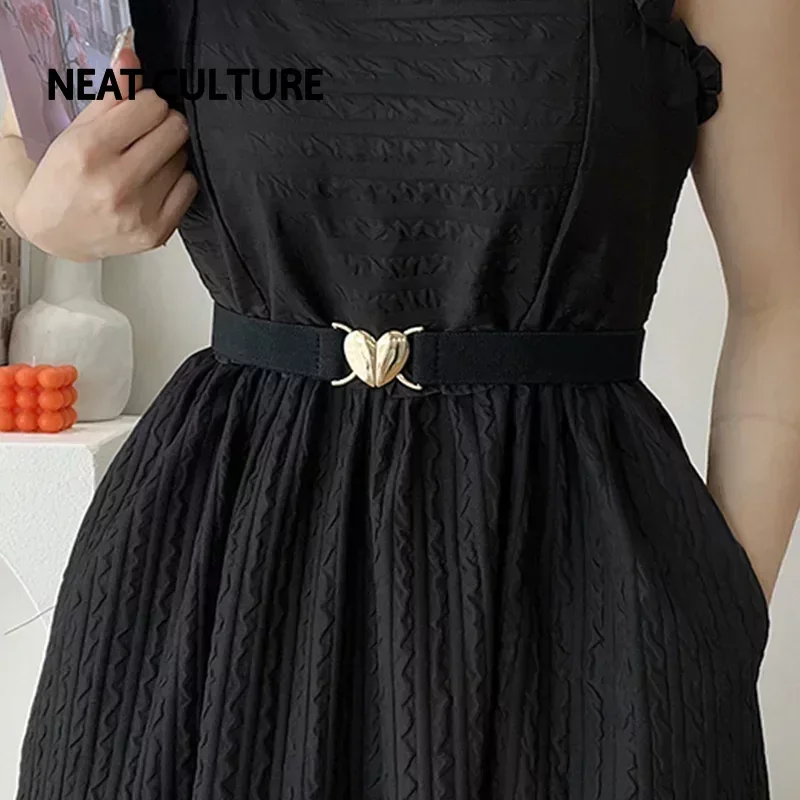 

Trendy Thin Elastic Stretch Waistband Female Love Heart Metal Buckle Belt For Women Cinch Coat Dress Waist Seal Belts Accessory