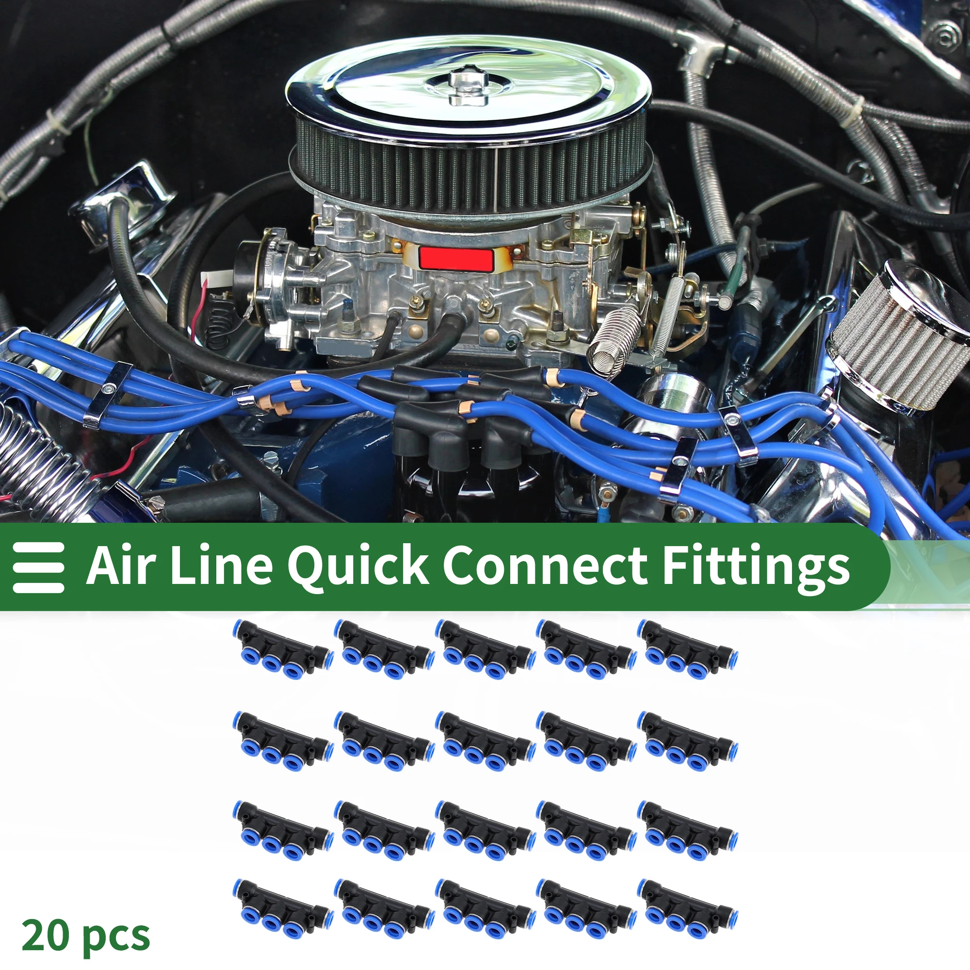 

UXCELL Push to Fittings Быстрый разъем для пятиходовой воздушной линии 3/8 дюйма, 20 шт., синий, черный