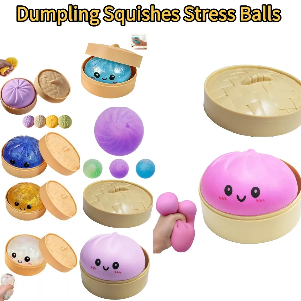 Bolas Antiestrés de Dumplings Coloridos, Juguetes Sensoriales Fidget, Simulación de Comida, Squishies de Bollo con Vaporera, Bolas de Masa para Apretar, Regalos