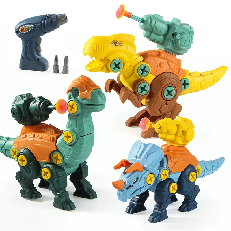 Jouet de construction de dinosaure pour enfants, assemblage de perceuse électrique, jouet de démontage d'écrou, Triceratops, Vorannosaurus Rex, garçons