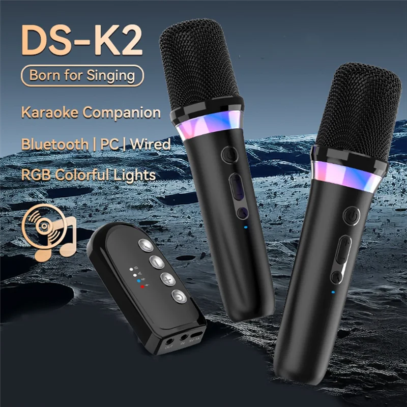 

SUNRI-беспроводной микрофон, динамический Bluetooth 5,3, DSP-микшер, RGB, цветной свет, 3,5 мм, AUX-усилитель, хост-компаньон караоке