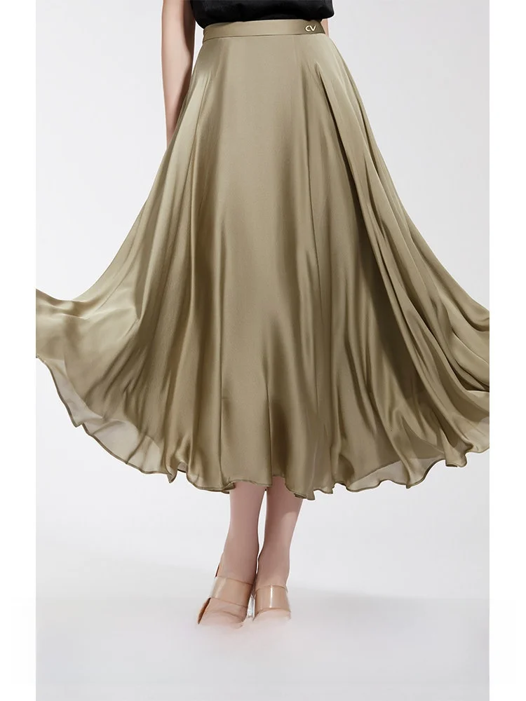

CVANEA Luxury Silk Chiffon f-length Skirt Women's Summer Commute Cool Smooth Georgette Silk Dring Casual mid Waist