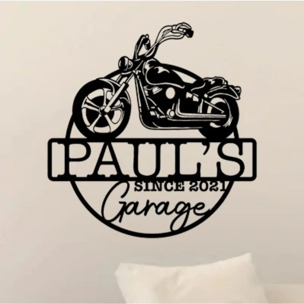 

Adorable Exclusive Retro - Inspired Personalizable Motorcycle Metal Wall Sign "[Name]'s Garage Versatile Living Space Decoration