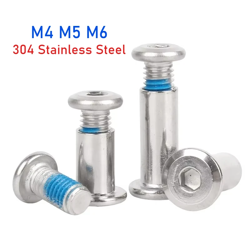 M4 M5 M6 304 Stainless Steel Blue Glue Coated Lock-on Paired Male-Female Screws Hexagon Socket Locking Splint Screw Nut