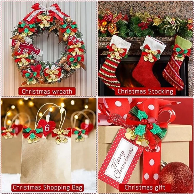 القوس عيد الميلاد مع جرس صغير ، اكاليل شجرة عيد الميلاد ، قلادة معلقة ، زخرفة Bowknot صغيرة ، لتقوم بها بنفسك الحرف هدية ، زينة السنة الجديدة