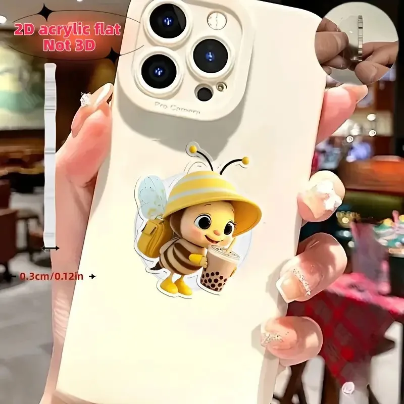 Soporte retráctil para teléfono con abeja acrílica 2D, lindo diseño de abeja de té de la leche, se puede extender al teléfono, más conveniente para ver vídeos y espectáculos, añade un toque lindo al teléfono, práctico pequeño accesorio para teléfonos