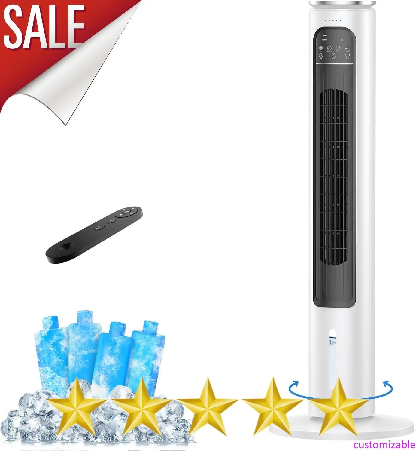 

Customizable Windowless Portable Air Conditioners, 37.3’’ Evaporative Air Cooler w/Remote, 2.5L Removable Water Tank & 4 Ice Box