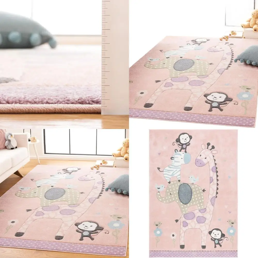 

4' x 6' Blush Pink Animal Rug for Kids - Perfect for Playrooms, Nurseries, and Bedrooms