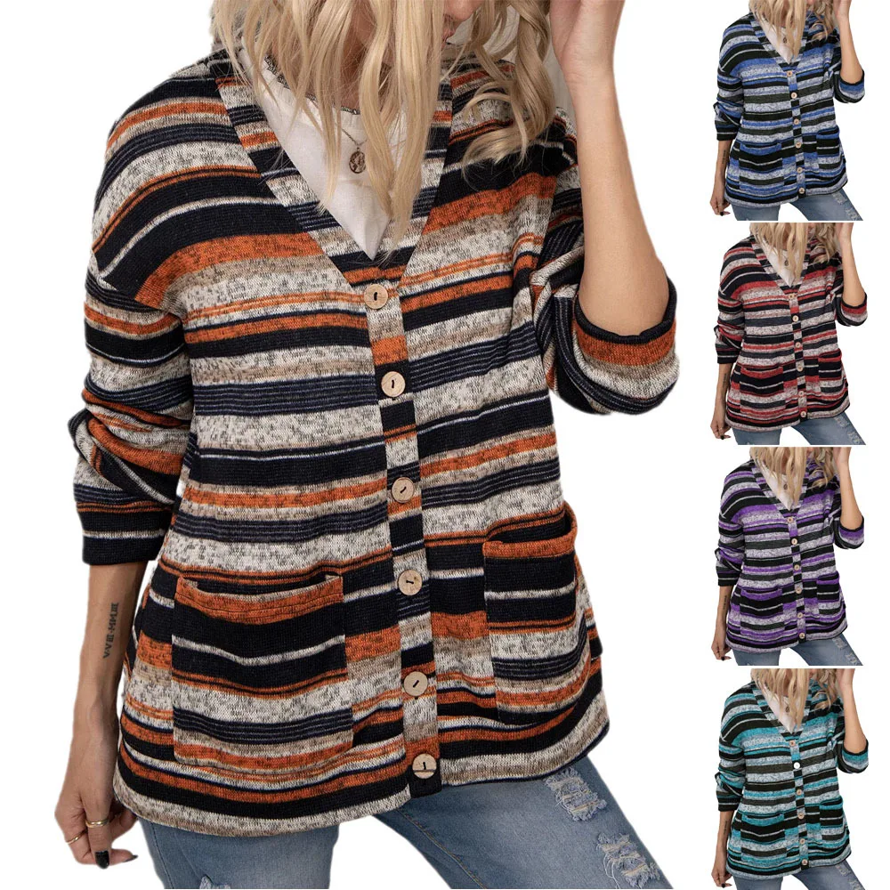 Cardigan Women Sweaters New 2021 Autumn Winters v-neck Knitted Pocket long-sleeved Buttons Sweaters Women Fashion LDM20211018
