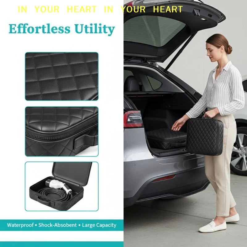 【X】Electric Vehicle Charging Units Storage Bag with Zipper Water Resistant Case for Car Outdoor Use