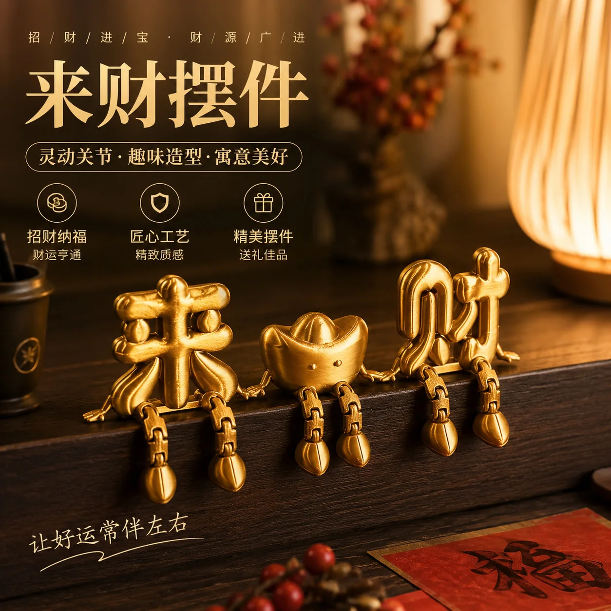 Wealth-bringing small ornament car screen cute interior decoration prosperity ingot 3D characters blessing Year of the Horse