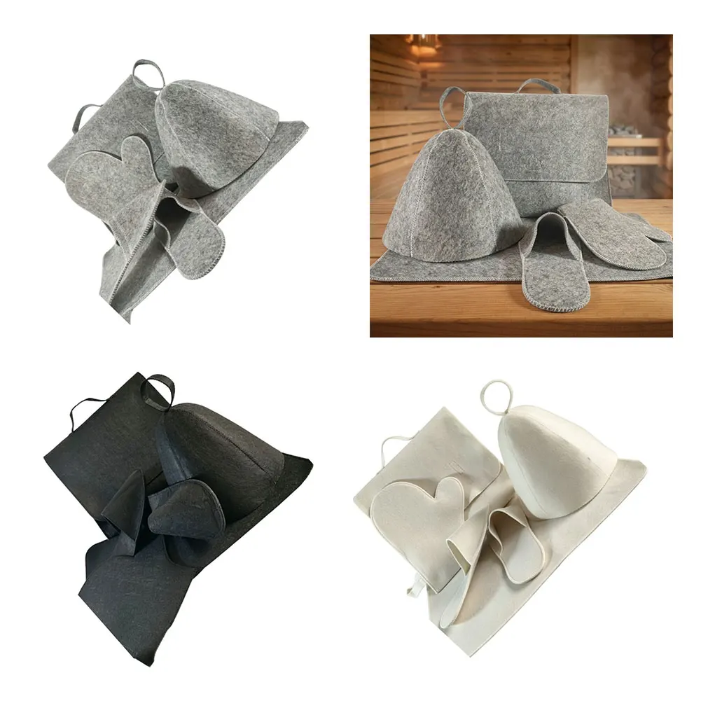 5pcs Sauna Hat Set For-Cushion Felt Slippers Glove Bag Heat-insulating Moisture Absorbent Sauna Hat Household Storage Hat Kit