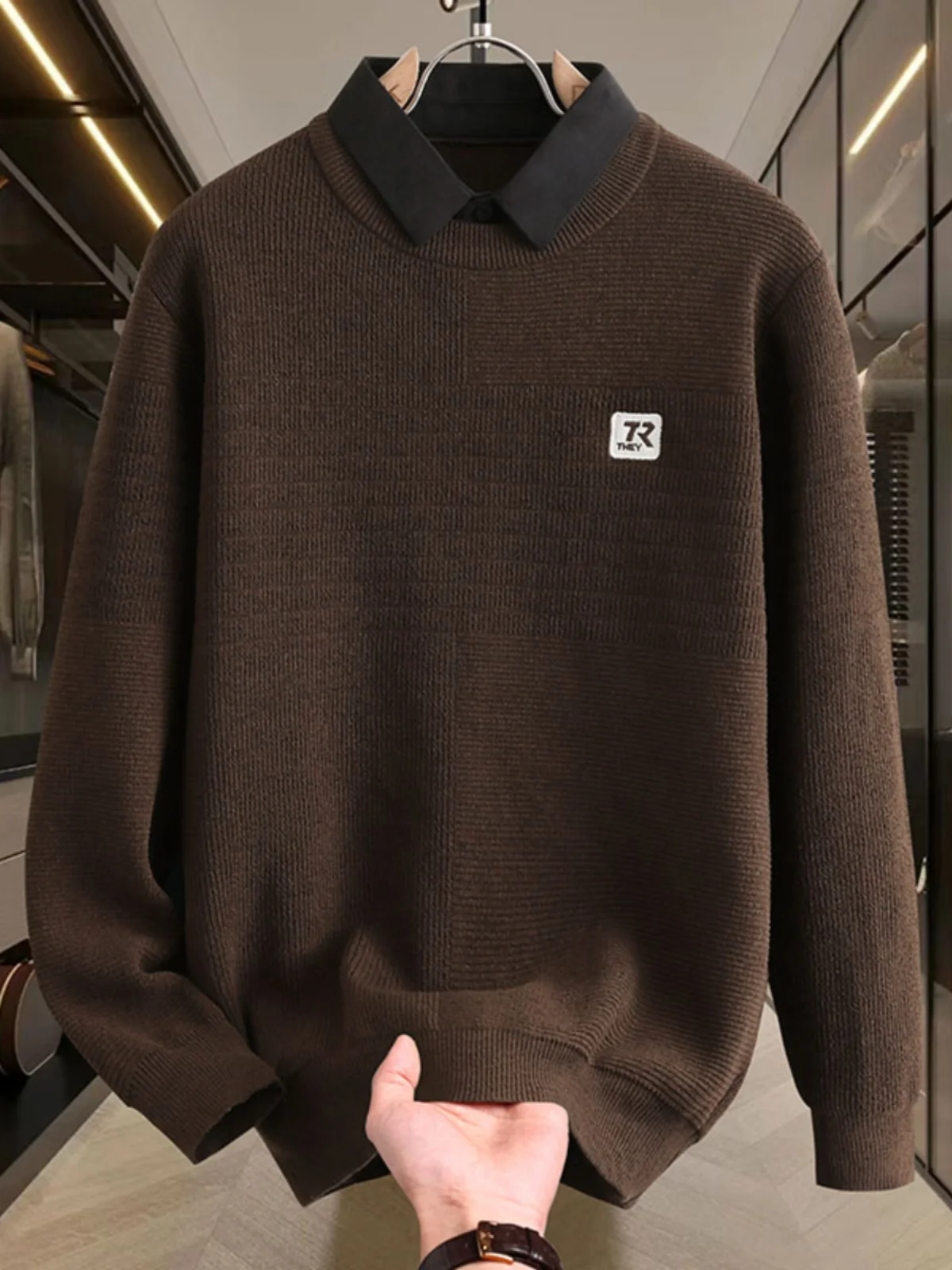 

Мужской модный повседневный вязаный свитер с воротником irt Thi, зимний базовый слой с геометрическим узором, обычная длина све