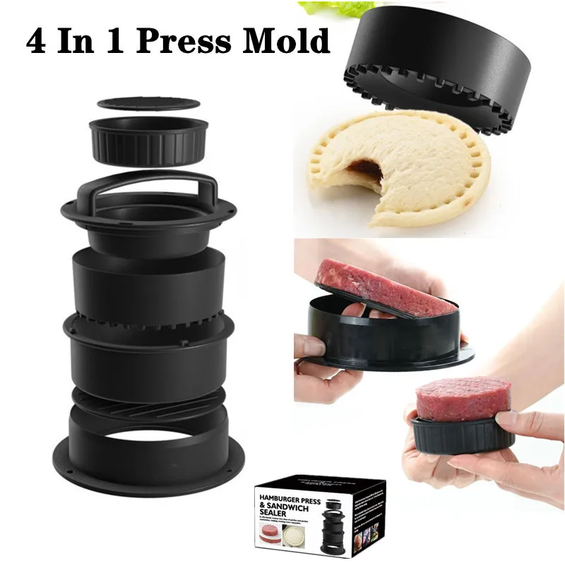 

Kitchen Accessories ABS Hamburger Meat Press Maker 4 In 1 Press Mold Round Shape Hamburger Patties Press Making Mold Meat Tools